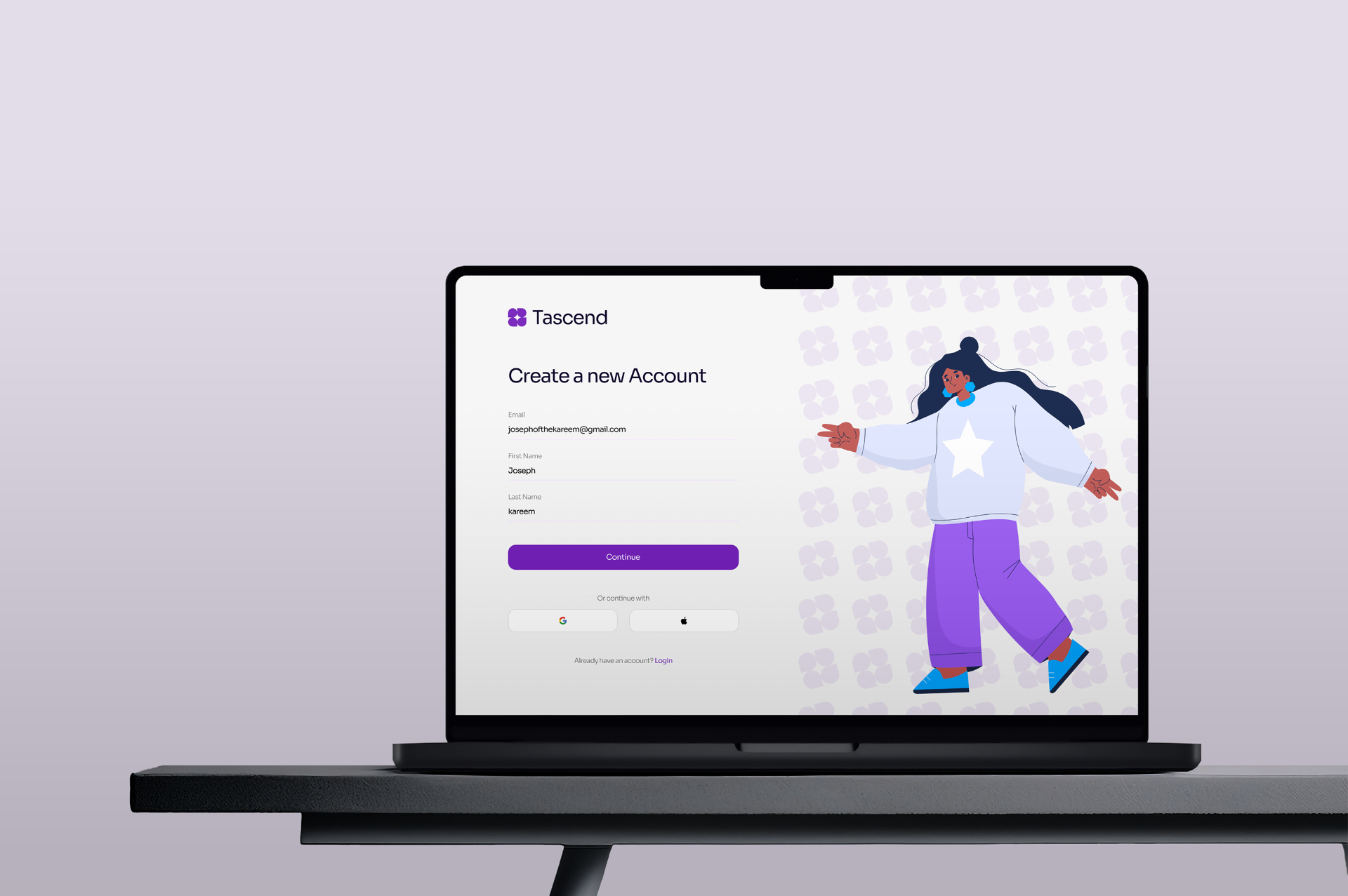 Tascend create new account screen on laptop Tascend create new account screen on laptop — Tascend Ai Project Managment SaaS · Product design case study by UXHAMZA